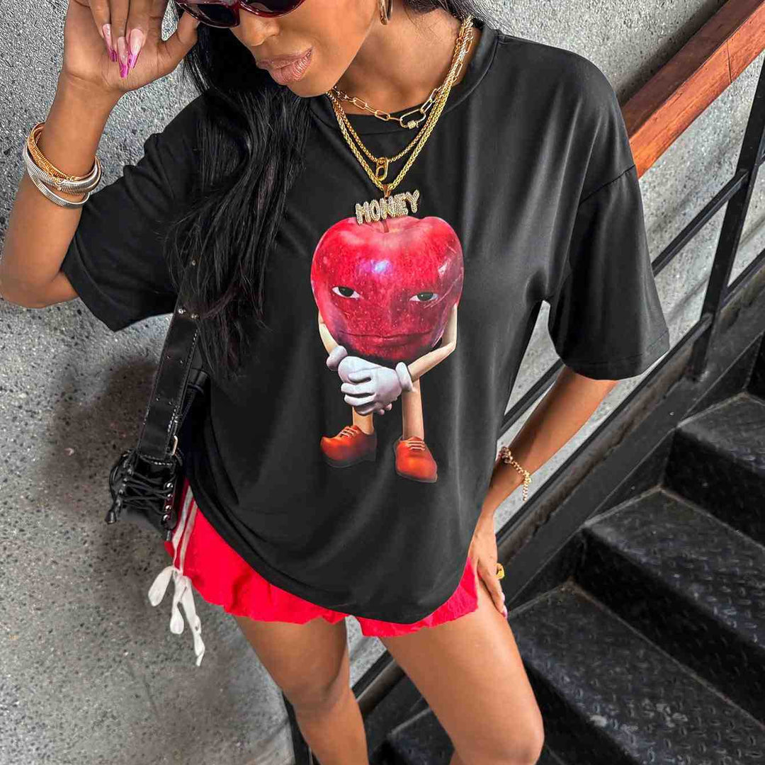 Dame T-shirt med kreativ grafik och avslappnad passform Mirla-Eva Jonsson