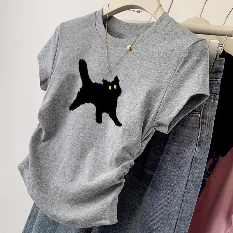Dame T-shirt med kreativ kattmotiv och avslappnad passform Mirla-Eva Jonsson