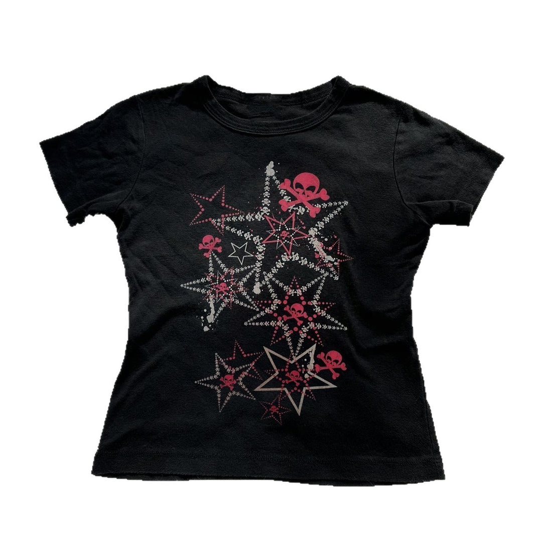 Dame T-shirt med kreativt skull-design och iögonfallande stjärntryck Mirla-Eva Jonsson