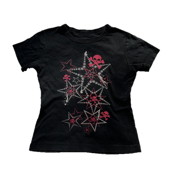 Dame T-shirt med kreativt skull-design och iögonfallande stjärntryck Mirla-Eva Jonsson