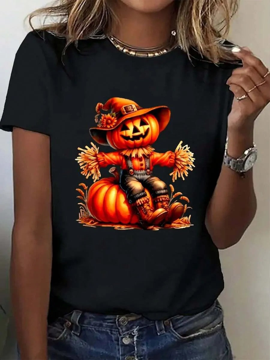 Dame T-shirt med stiligt pumpamotiv och spännande djurtryck Mirla-Eva Jonsson