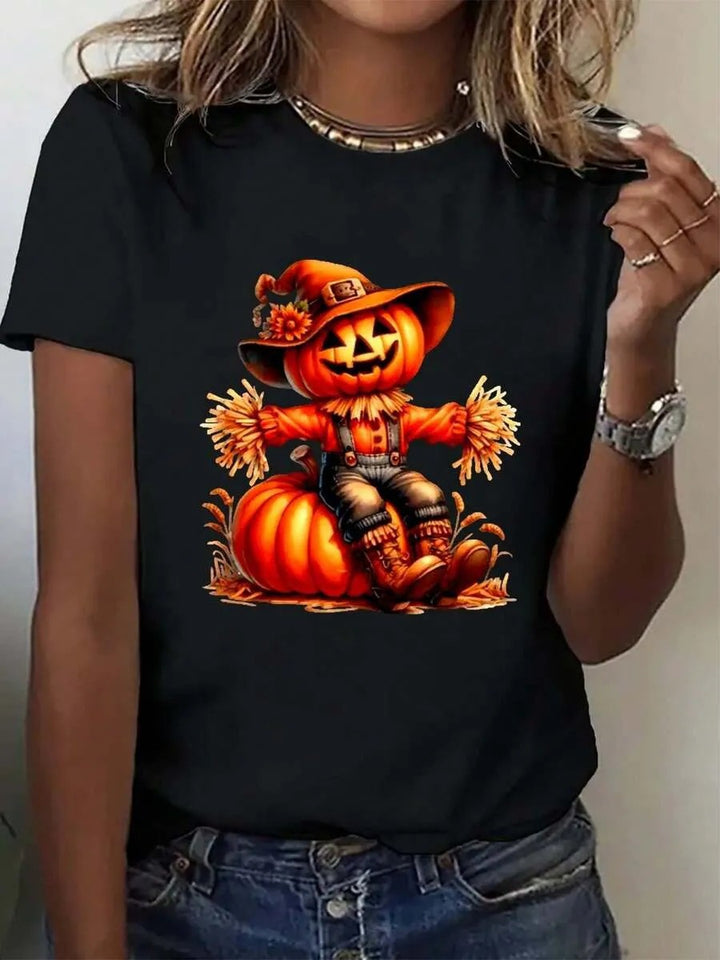 Dame T-shirt med stiligt pumpamotiv och spännande djurtryck Mirla-Eva Jonsson