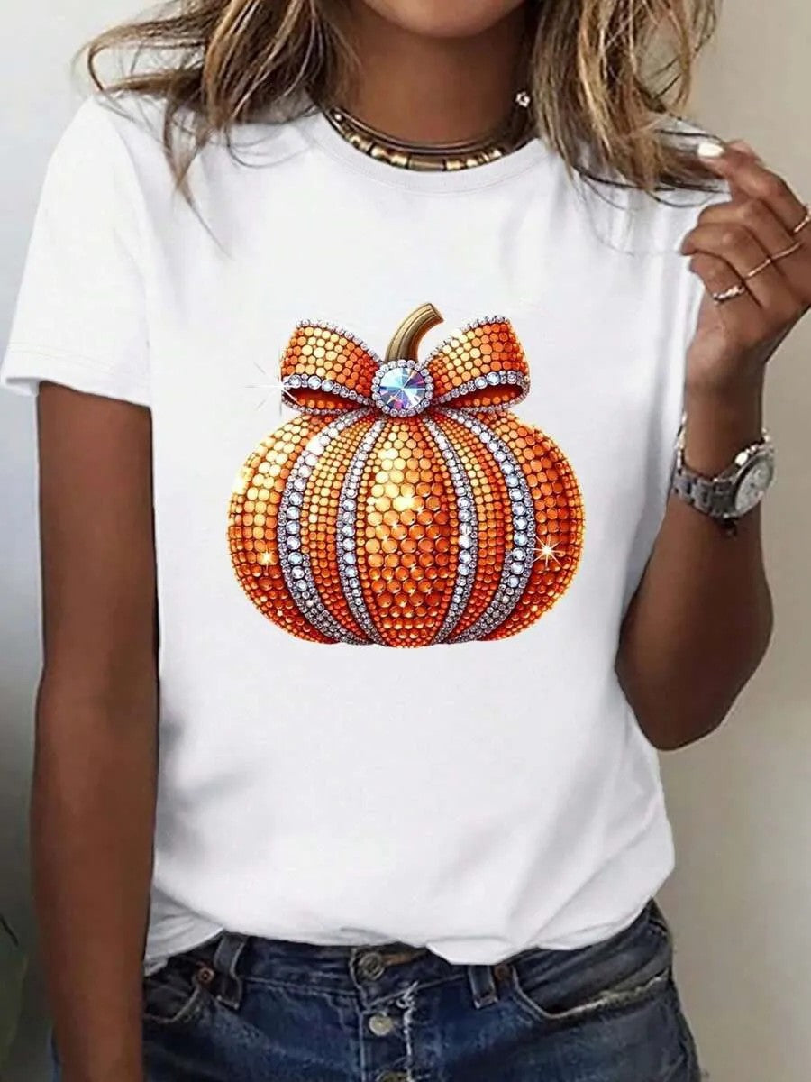 Dame T-shirt med stiligt pumpamotiv och spännande djurtryck Mirla-Eva Jonsson