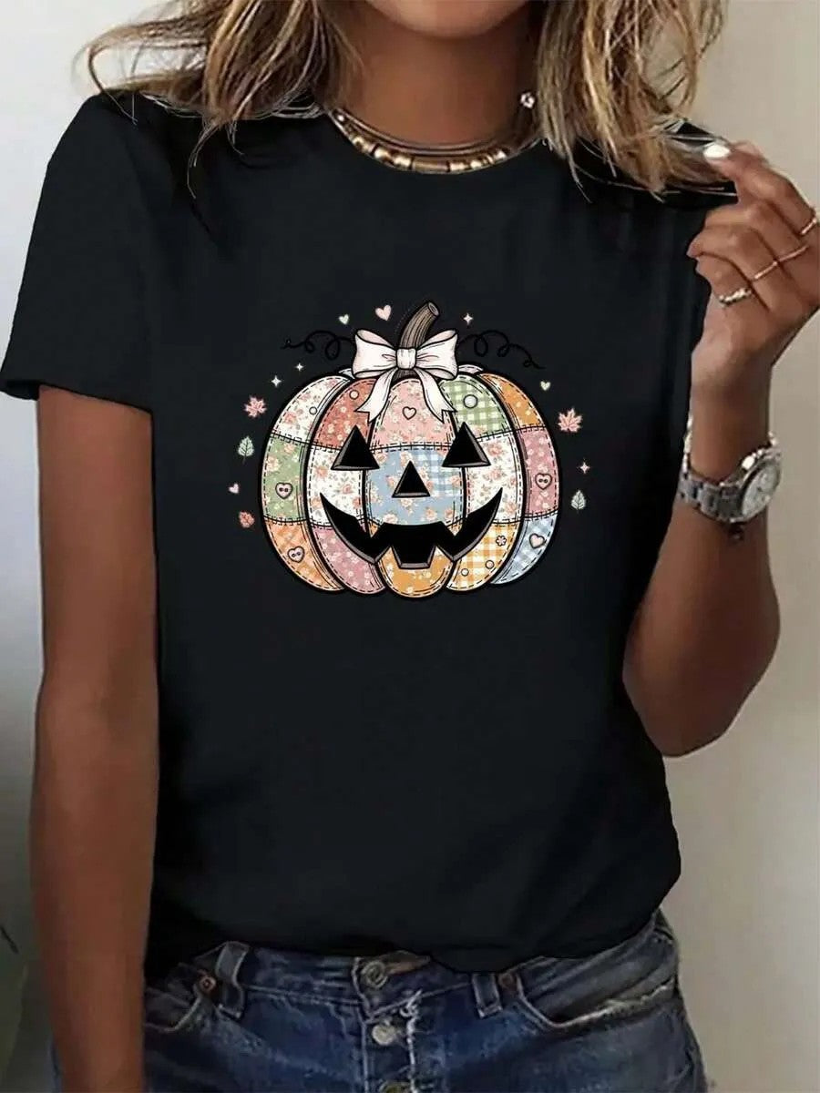 Dame T-shirt med stiligt pumpamotiv och spännande djurtryck Mirla-Eva Jonsson