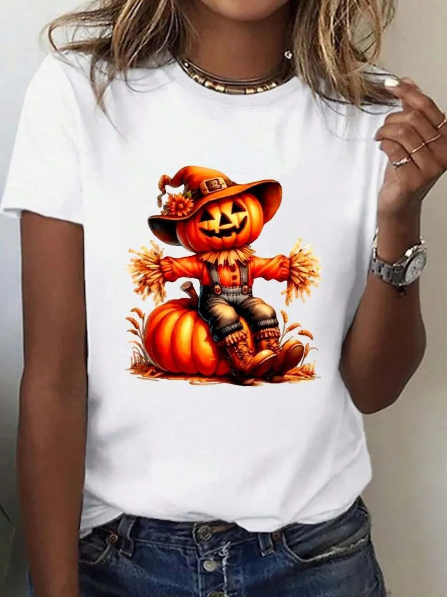 Dame T-shirt med stiligt pumpamotiv och spännande djurtryck Mirla-Eva Jonsson