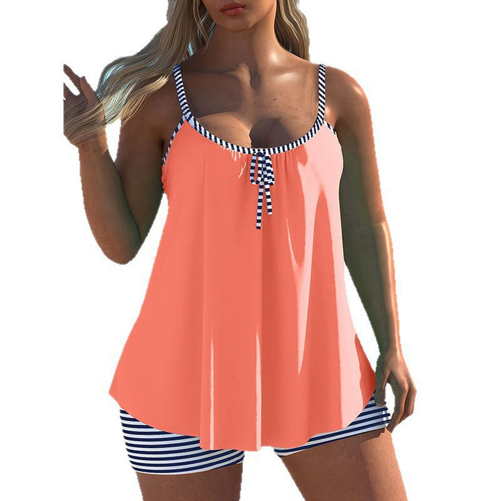 Dame Tankini-set med asymmetrisk topp och randiga shorts Mirla-Eva Jonsson