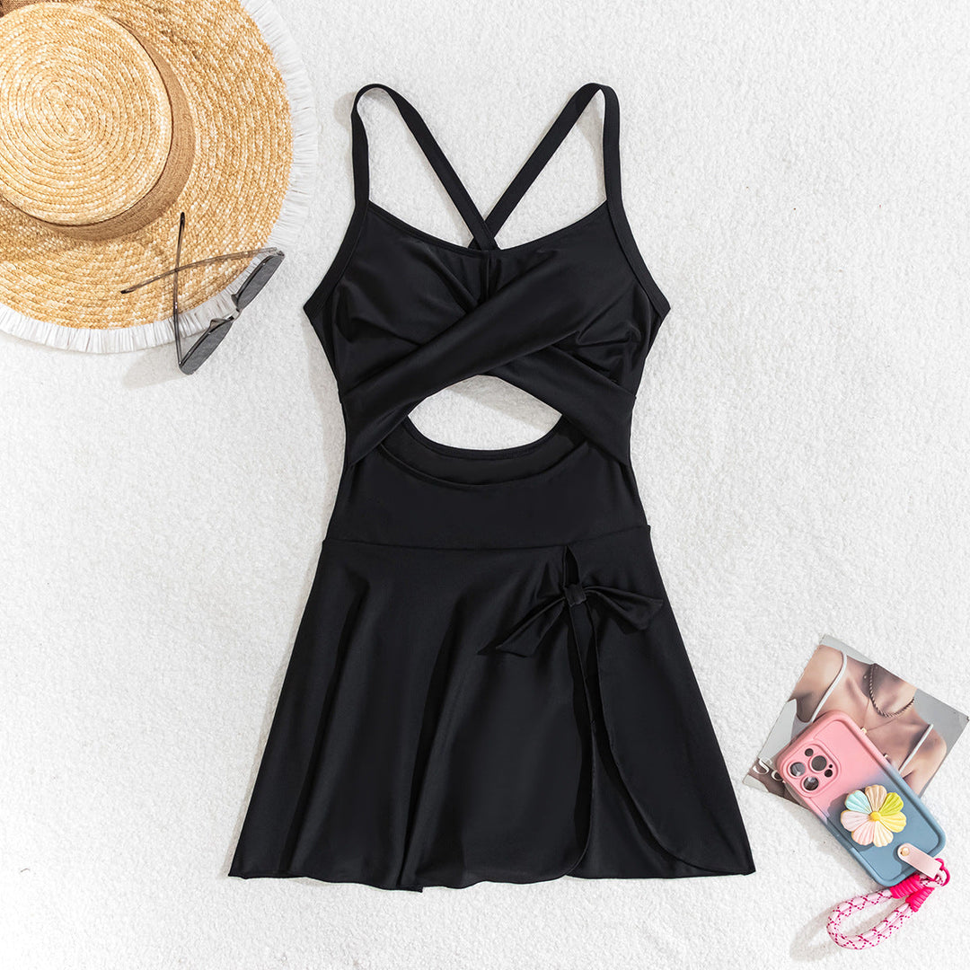 Dame Tankini-set med elegant omslagkjol och djup V-ringning Mirla-Eva Jonsson