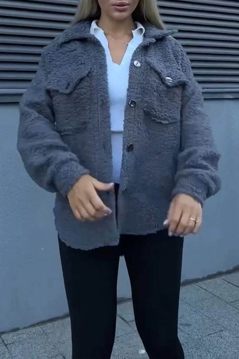 Dame Teddyjacka med modiga fickor och knappstängning Eva Jonsson-Eva Jonsson