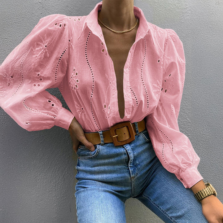 Dame Transparent Bluse med broderier og ruffledetaljer Mirla-Eva Jonsson