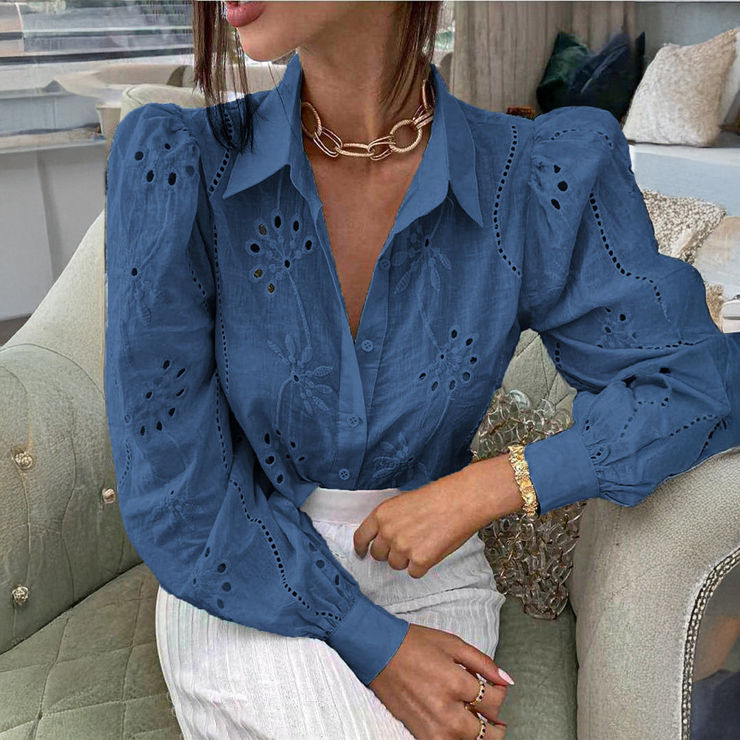 Dame Transparent Bluse med broderier og ruffledetaljer Mirla-Eva Jonsson