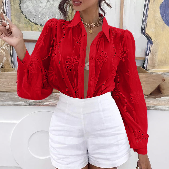 Dame Transparent Bluse med broderier og ruffledetaljer Mirla-Eva Jonsson
