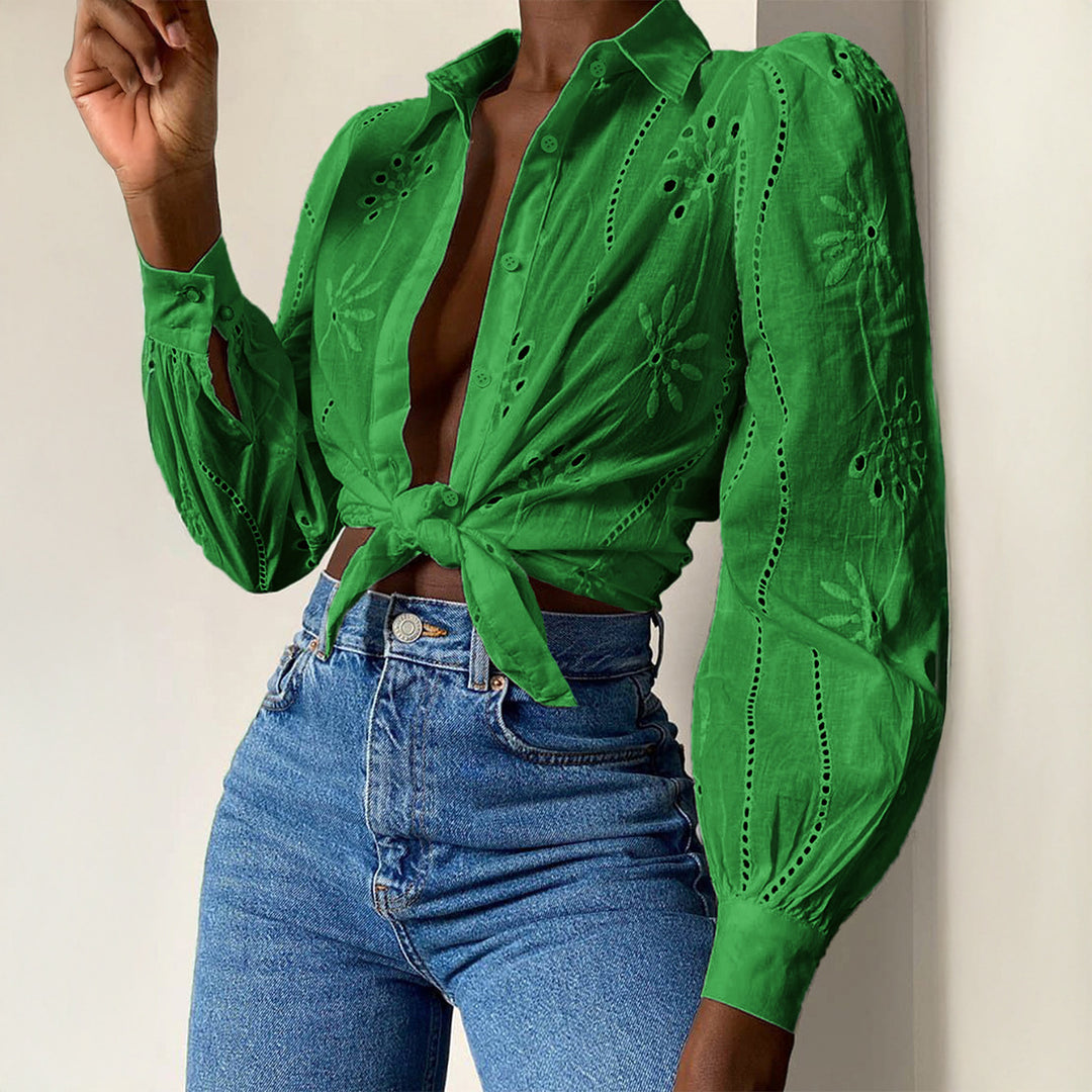 Dame Transparent Bluse med broderier og ruffledetaljer Mirla-Eva Jonsson
