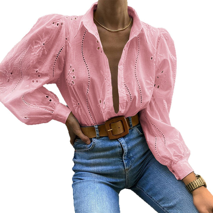 Dame Transparent Bluse med broderier og ruffledetaljer Mirla-Eva Jonsson