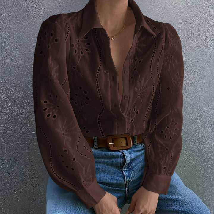 Dame Transparent Bluse med broderier og ruffledetaljer Mirla-Eva Jonsson