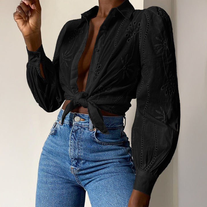 Dame Transparent Bluse med broderier og ruffledetaljer Mirla-Eva Jonsson