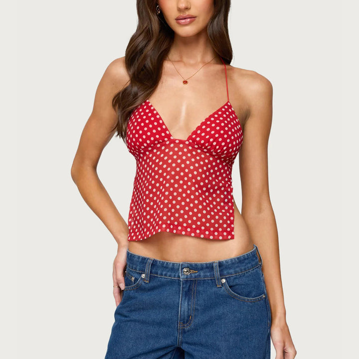 Dame Transparent blouse with polka dot pattern and stretched straps Mirla-Eva Jonsson