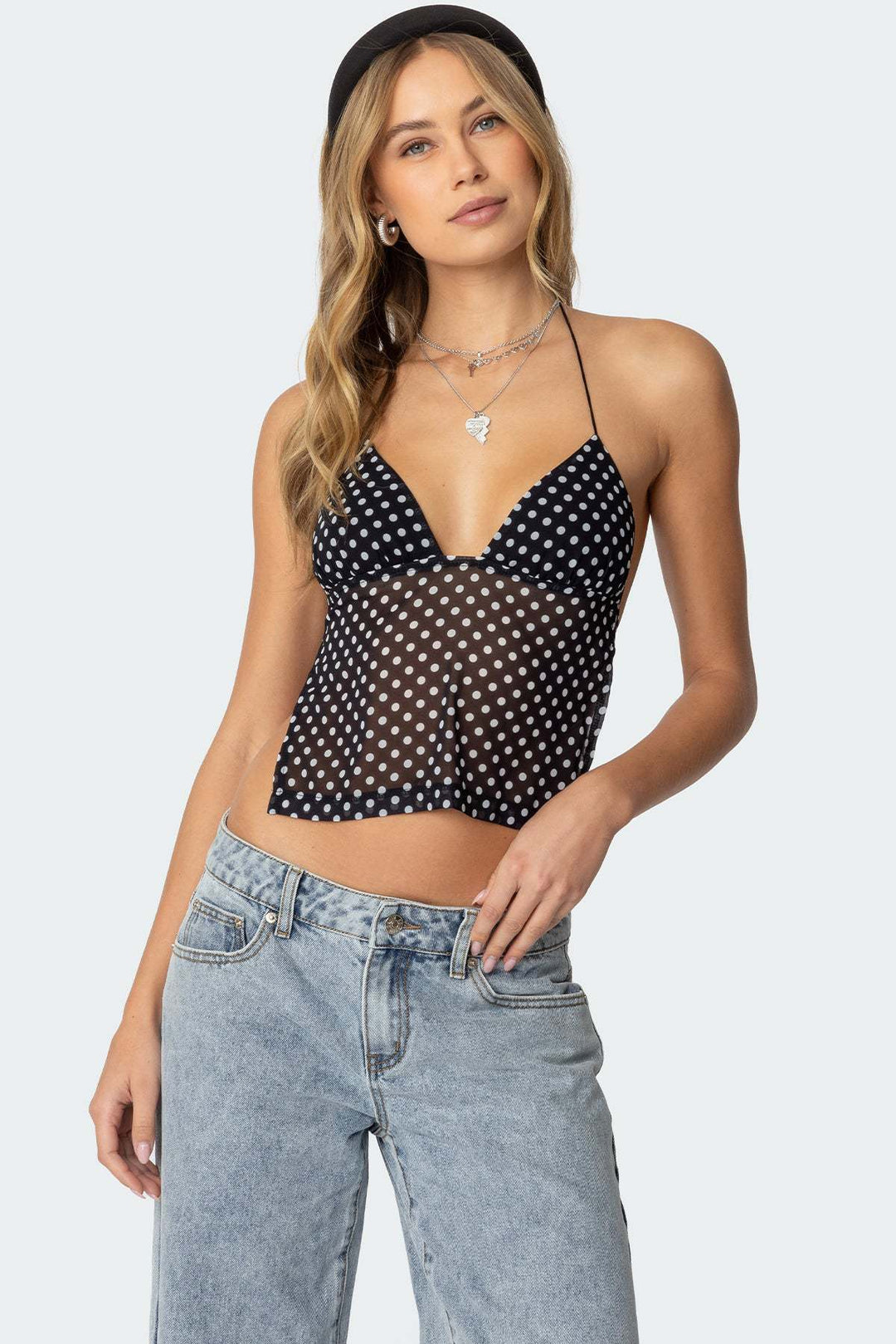 Dame Transparent blouse with polka dot pattern and stretched straps Mirla-Eva Jonsson