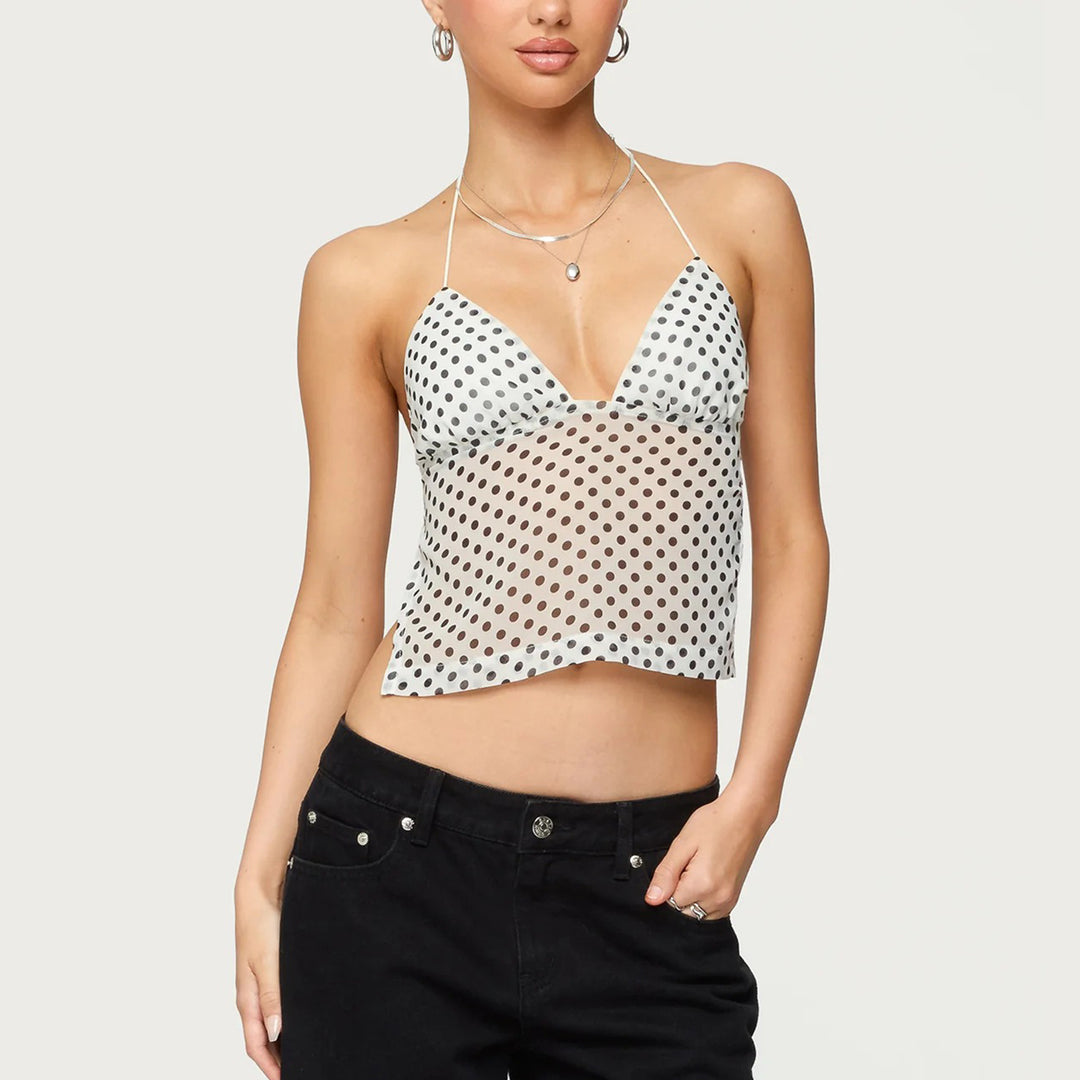 Dame Transparent blouse with polka dot pattern and stretched straps Mirla-Eva Jonsson