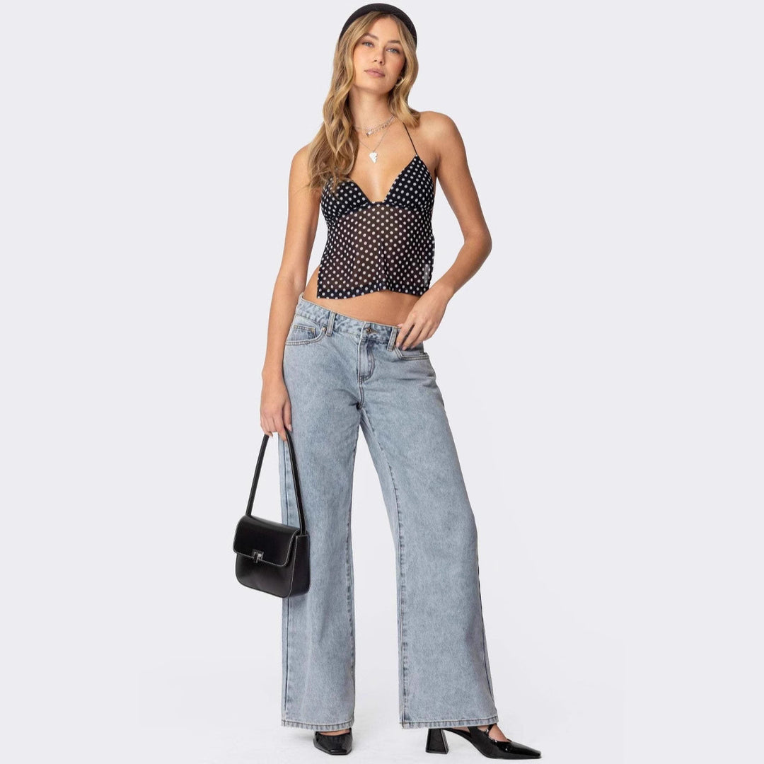Dame Transparent blouse with polka dot pattern and stretched straps Mirla-Eva Jonsson