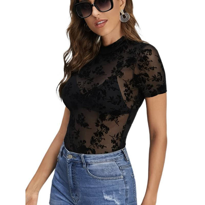 Dame Transparenta Bodys med blommönster Mirla-Eva Jonsson