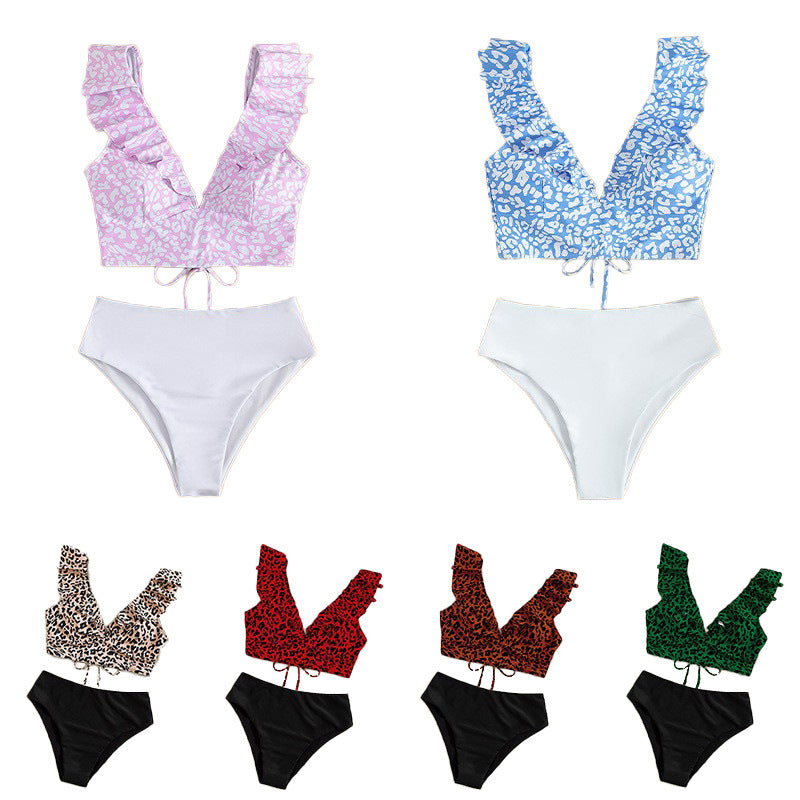 Dame Triangel-Bikini-Set med volanger och raffinerat djurmönster Mirla-Eva Jonsson