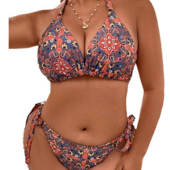 Dame Triangel-Bikini med blommigt mönster och lekfulla knytband Mirla-Eva Jonsson