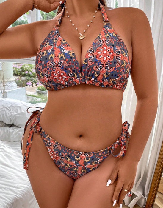 Dame Triangel-Bikini med blommigt mönster och lekfulla knytband Mirla-Eva Jonsson