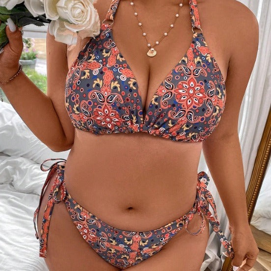Dame Triangel-Bikini med blommigt mönster och lekfulla knytband Mirla-Eva Jonsson