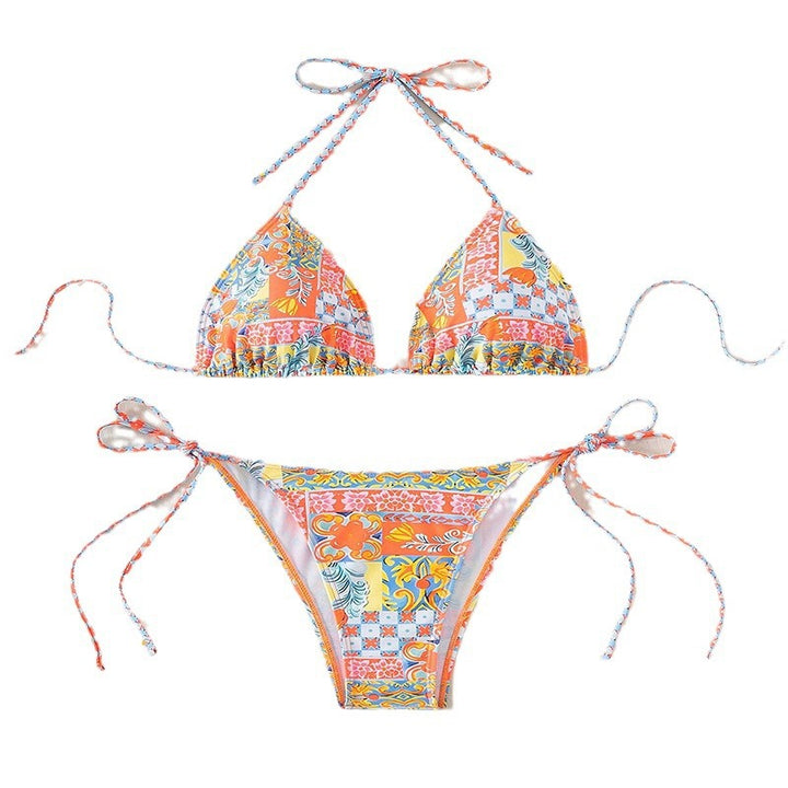 Dame Triangel-Bikini med lekfullt blommönster och eleganta knytband Mirla-Eva Jonsson