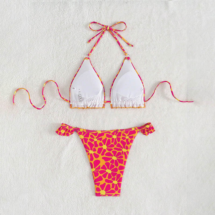 Dame Triangel-Bikini med lekfullt blommönster och volangdetaljer Mirla-Eva Jonsson