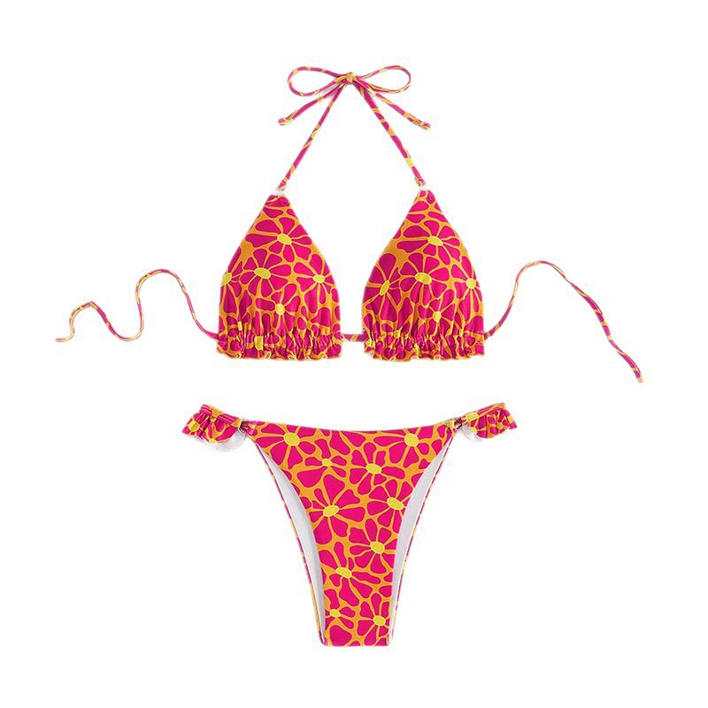 Dame Triangel-Bikini med lekfullt blommönster och volangdetaljer Mirla-Eva Jonsson