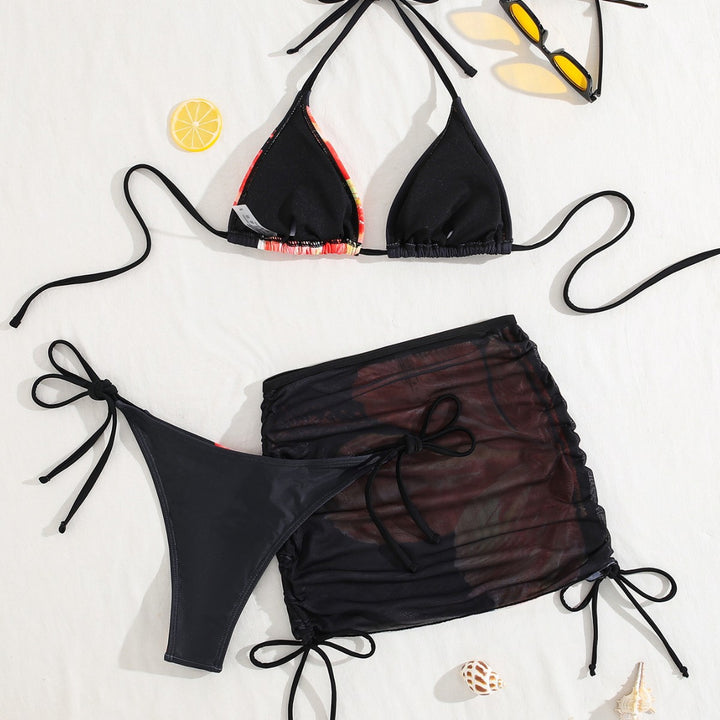 Dame Triangel-Bikini med transparent rockelement och blommönster Mirla-Eva Jonsson