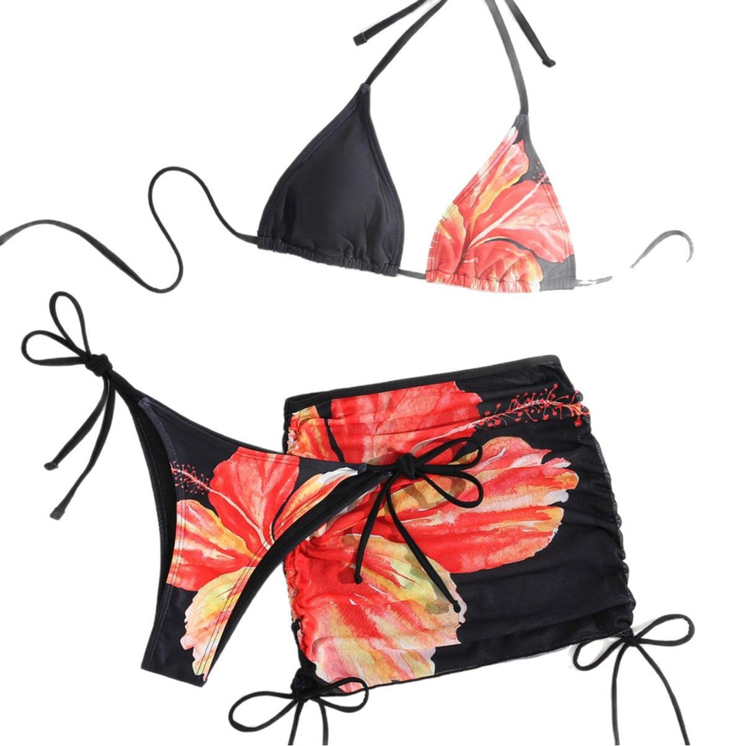 Dame Triangel-Bikini med transparent rockelement och blommönster Mirla-Eva Jonsson