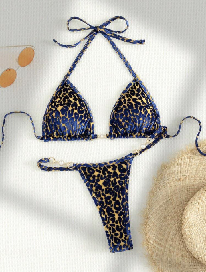 Dame Triangel-Bikini-set med Lyxig Glans och Elegant Leoprandprint Mirla-Eva Jonsson