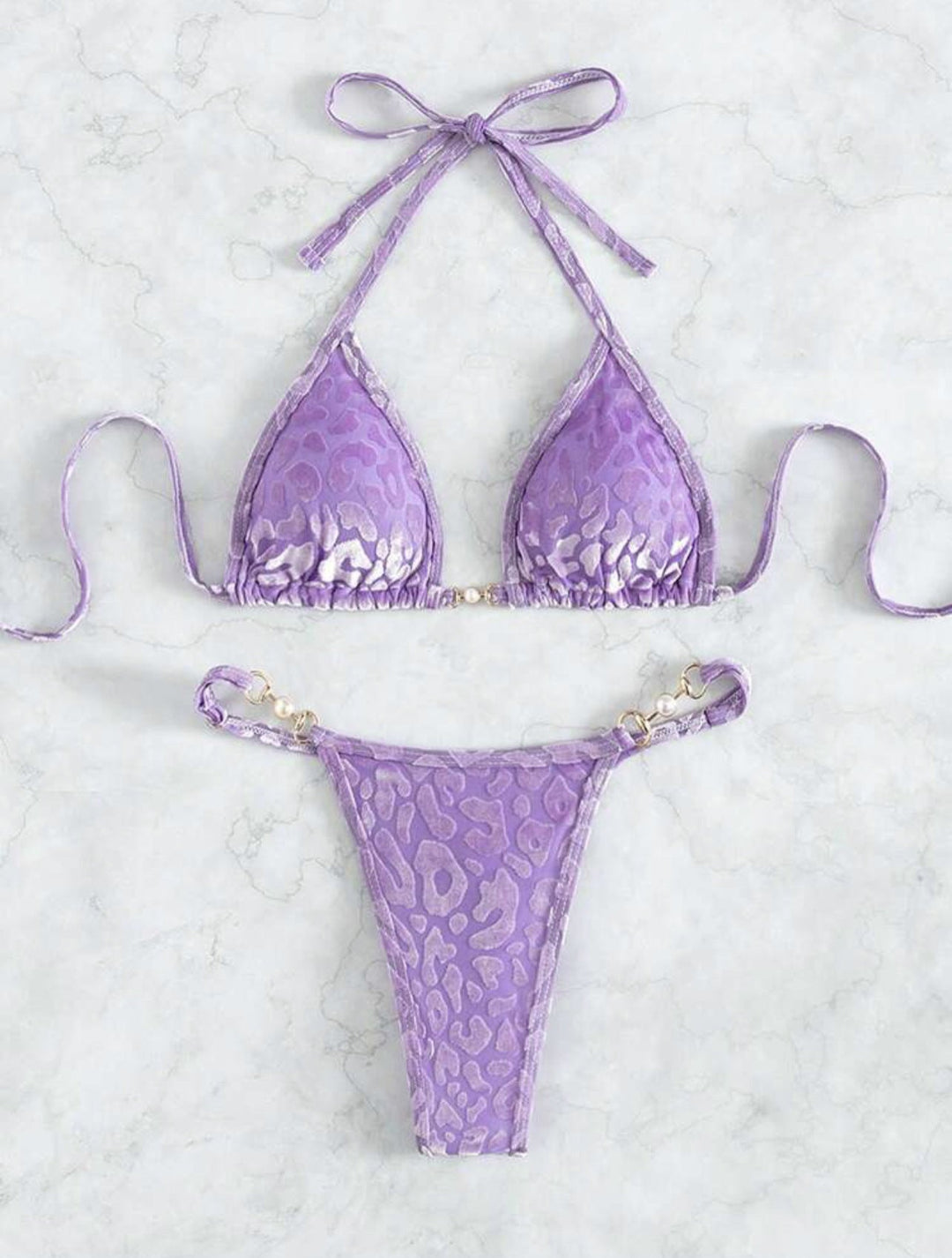 Dame Triangel-Bikini-set med Lyxig Glans och Elegant Leoprandprint Mirla-Eva Jonsson