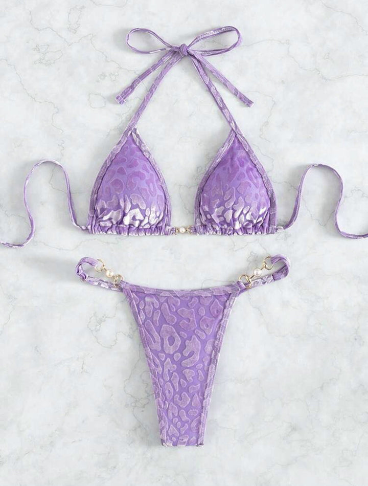 Dame Triangel-Bikini-set med Lyxig Glans och Elegant Leoprandprint Mirla-Eva Jonsson