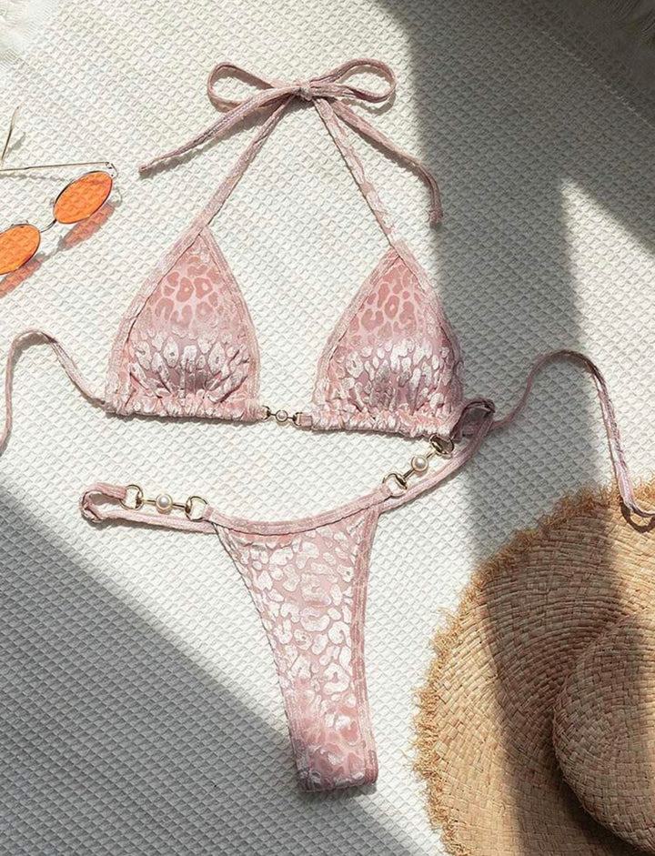 Dame Triangel-Bikini-set med Lyxig Glans och Elegant Leoprandprint Mirla-Eva Jonsson