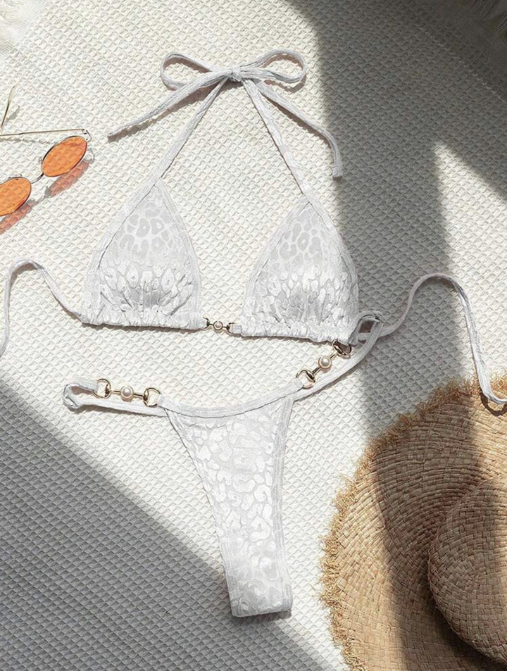 Dame Triangel-Bikini-set med Lyxig Glans och Elegant Leoprandprint Mirla-Eva Jonsson