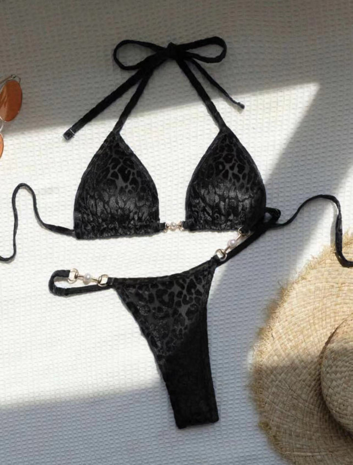 Dame Triangel-Bikini-set med Lyxig Glans och Elegant Leoprandprint Mirla-Eva Jonsson