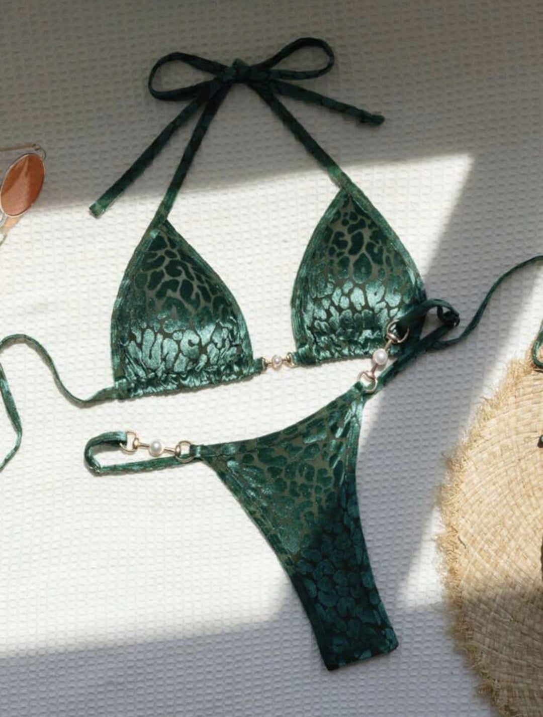 Dame Triangel-Bikini-set med Lyxig Glans och Elegant Leoprandprint Mirla-Eva Jonsson