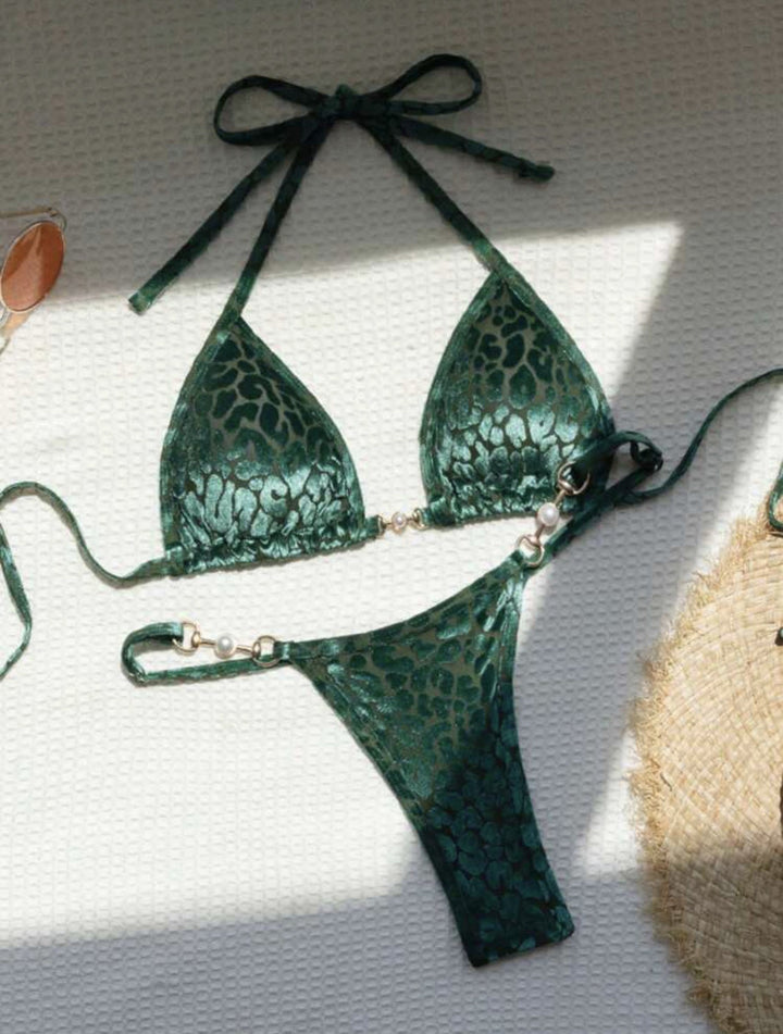 Dame Triangel-Bikini-set med Lyxig Glans och Elegant Leoprandprint Mirla-Eva Jonsson