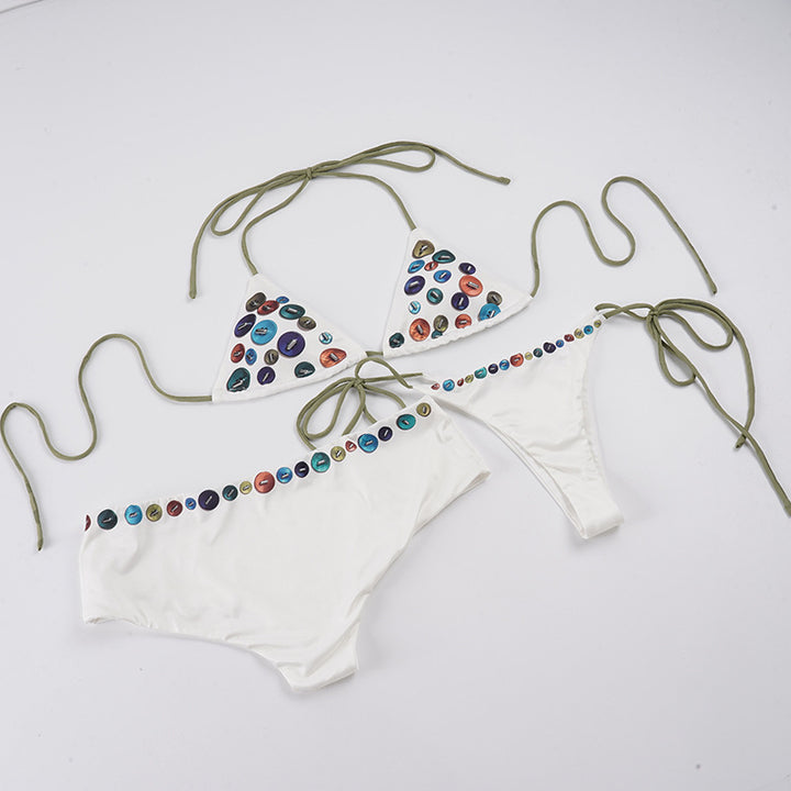 Dame Triangel-Bikini-set med färgglad dekoration och justerbara axelremmar Mirla-Eva Jonsson
