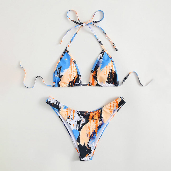 Dame Triangel-Bikini-set med justerbar knut och elastisk hög skärning Mirla-Eva Jonsson