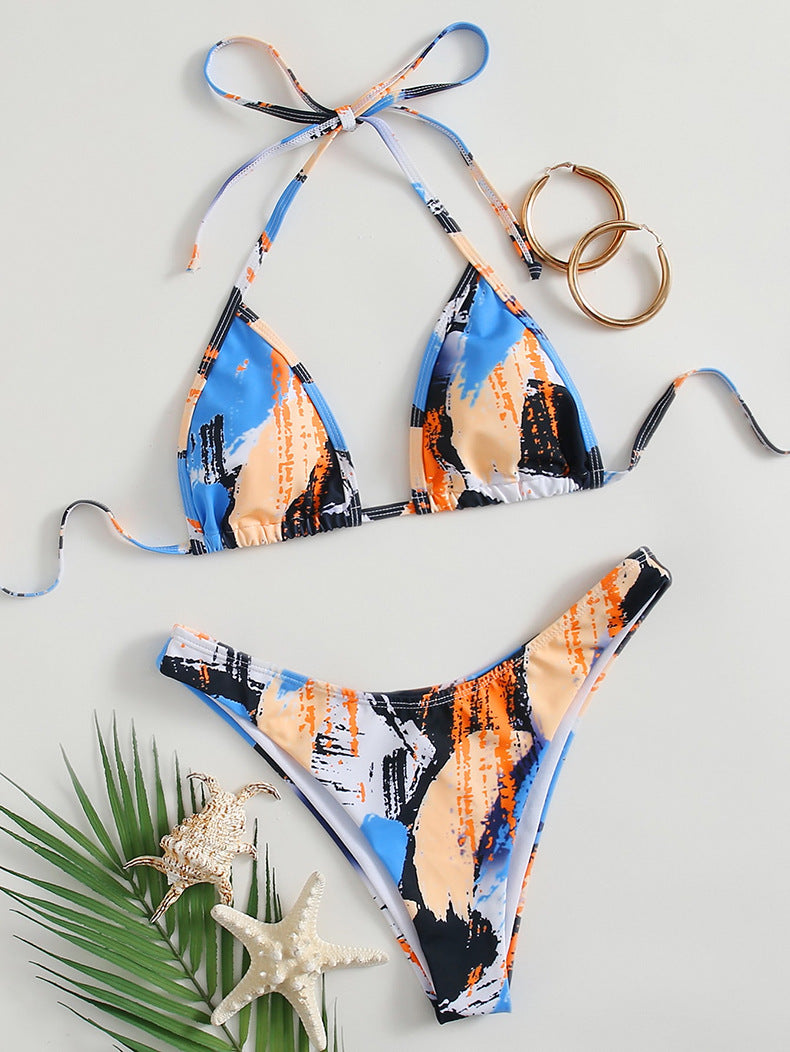 Dame Triangel-Bikini-set med justerbar knut och elastisk hög skärning Mirla-Eva Jonsson