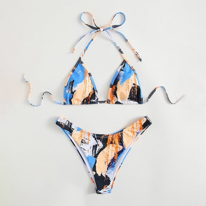 Dame Triangel-Bikini-set med justerbar knut och elastisk hög skärning Mirla-Eva Jonsson