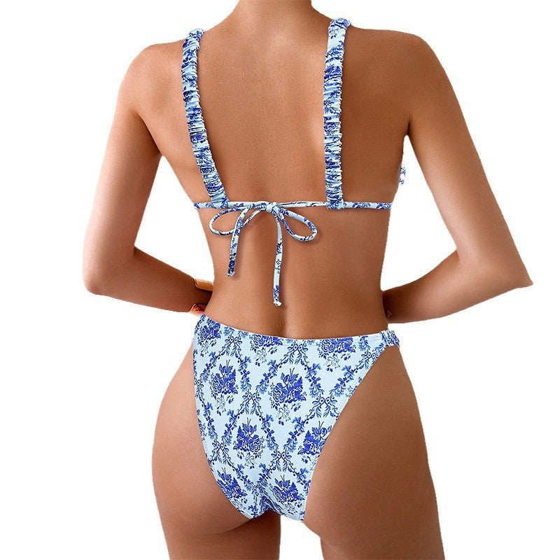 Dame Triangel-Bikini-set med justerbara remmar och blommönster Mirla-Eva Jonsson