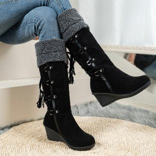 Dame Wedge-stövlar med mysigt foder och modernt snördesign Mirla-Eva Jonsson