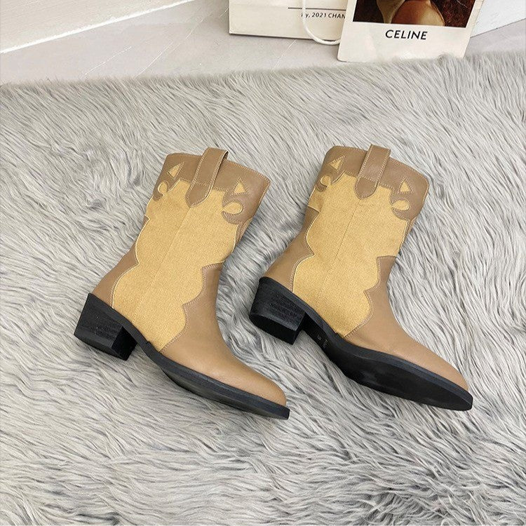 Dame Western stövlar med trendiga cut-out detaljer och robust blockklack Mirla-Eva Jonsson