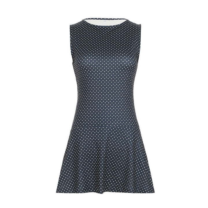 Dame ärmlös Polka-Dots klänning med vid nederkant Mirla-Eva Jonsson