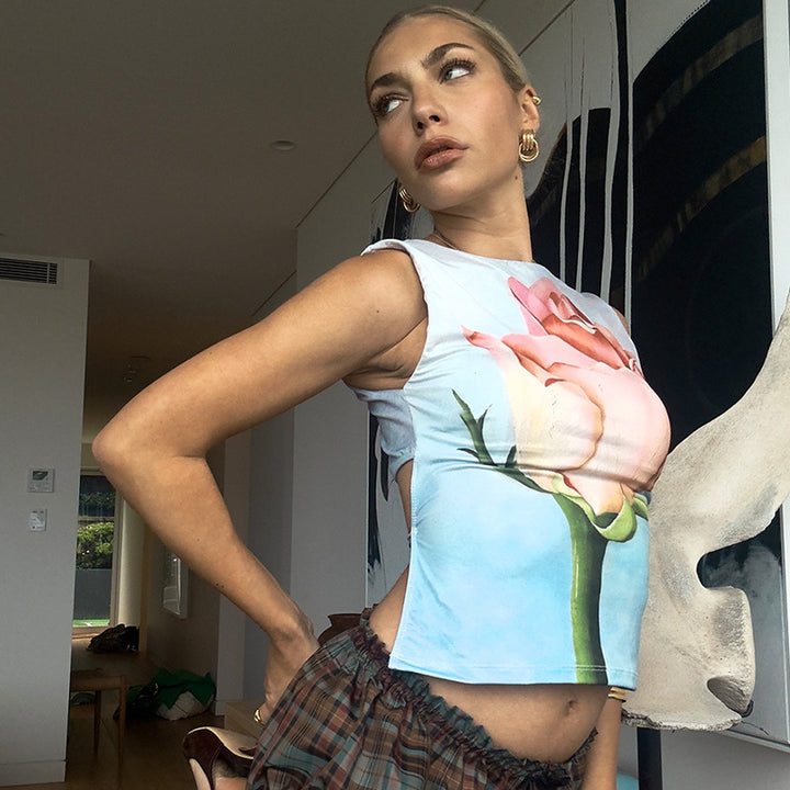 Dame ärmlös topp med blommönster Mirla-Eva Jonsson